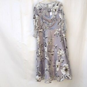 Flawed Floryday Gray Floral Sheer Overlay Maxi Dress XL NWT